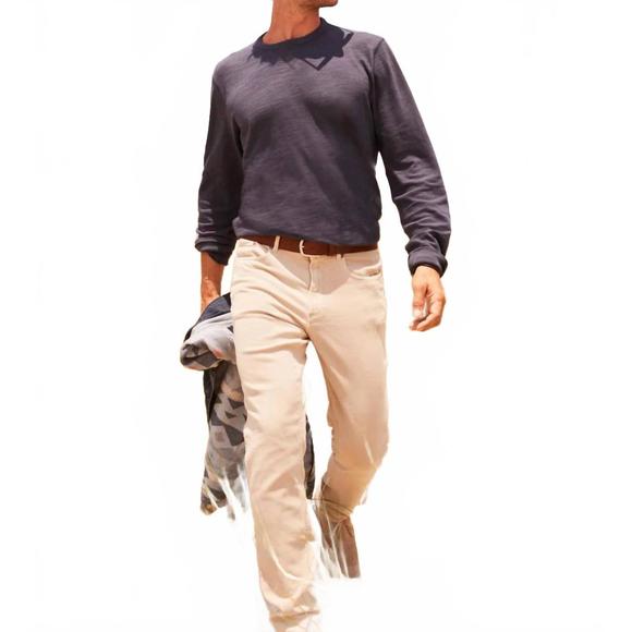 NEW FAHERTY stretch terry 5-pocket pant in stone